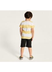 Snoopy Striped Crew Neck T-shirt and Shorts Set