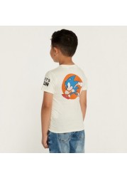 Hasbro Sonic the Hedgehog Print T-shirt with Round Neck and Short Sleeves