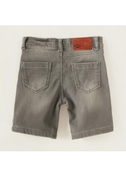 Lee Cooper Solid Denim Shorts with Pocket Detail and Button Closure