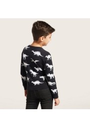 Juniors All-Over Dinosaur Print Pullover with Long Sleeves