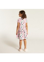 Juniors Printed Drop Waist Dress with Short Sleeves