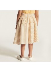 Striped Mid-Rise Skirt with Elasticated Waistband and Pockets