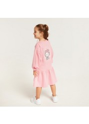 Sanrio Hello Kitty Drop Waist Dress with Round Neck and Long Sleeves