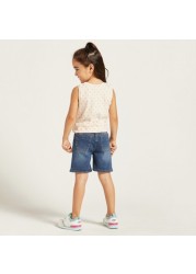 Juniors Textured Denim Shorts with Pocket Detail and Belt Loops