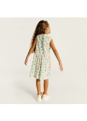 Juniors Printed Sleeveless Polo Dress with Button Closure