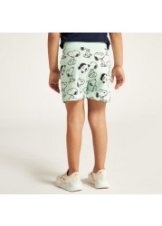 Snoopy Print Shorts with Drawstring Closure