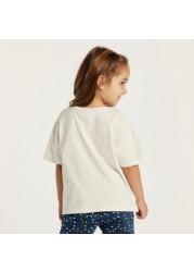 Juniors Printed Round Neck T-shirt with Short Sleeves