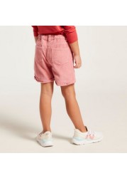 Juniors Solid Cord Shorts with Pockets and Button Closure