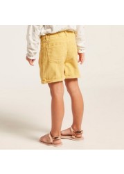 Juniors Solid Cord Shorts with Pockets and Button Closure