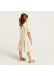 Textured Pleated Dress with Peter Pan Collar and Short Sleeves