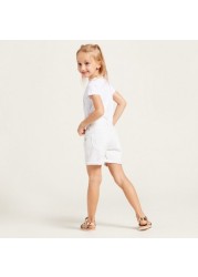 Juniors Solid Shorts with Pockets and Button Closure