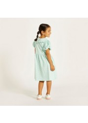 Juniors Printed Dress with Peter Pan Collar and Button Closure