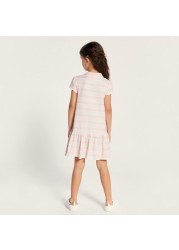 Juniors Striped Polo Dress with Cap Sleeves and Button Closure