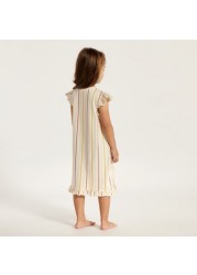 Juniors Striped Night Dress with Ruffles