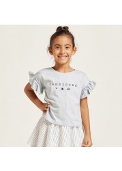 Love Earth Organic Ruffle Detail T-shirt and Striped Skirt Set