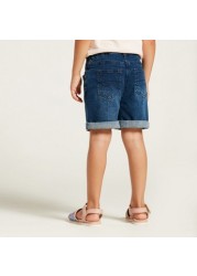 Lee Cooper Textured Denim Shorts with Pocket Detail and Belt Loops