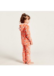 Juniors All-Over Printed Hooded Onesie with Long Sleeves and Zip Closure