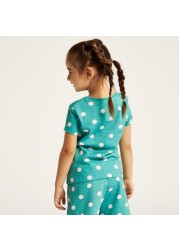 Juniors Polka Dots Print Round Neck T-shirt with Short Sleeves
