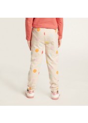 Juniors Polka Dot Print Joggers with Pockets and Drawstring Closure