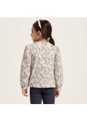 Floral Print Top with Peter Pan Collar and Long Sleeves