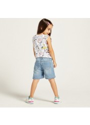 Juniors Solid Denim Shorts with Pocket Detail and Belt Loops