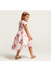 Hello Kitty Print Dress with Overlap Short Sleeves