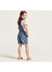 Juniors Solid Denim Dungarees Shorts with Pockets