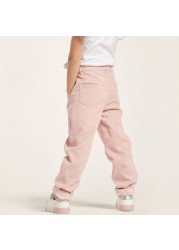 Textured Pants with Pockets and Button Closure