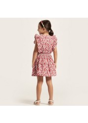 Lee Cooper All-Over Floral Print Dress with Cap Sleeves