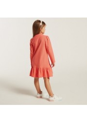 Juniors Embroidered A-Line Dress with Long Sleeves and Polo Neck