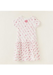 All-Over Expo 2020 Print Dress with Round Neck and Short Sleeves