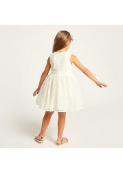 Juniors Lace Detail Sleeveless Dress with Bow Accent and Zip Closure