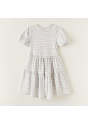 Sanrio Hello Kitty Print Tiered Dress with Short Sleeves