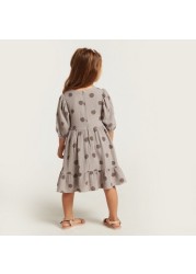 All-Over Polka Dot Print Dress with Short Sleeves