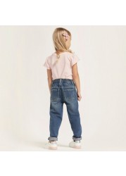 Juniors Solid Denim Pants with Pockets and Button Closure