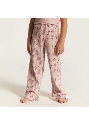 Juniors Embroidered Round Neck T-shirt and Full Length Printed Pyjama Set