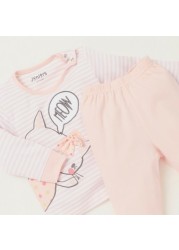 Juniors Hello Kitty Themed Striped T-shirt and Full Length Pyjama Set