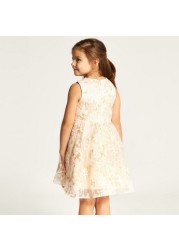 Juniors Lace Textured Sleeveless A-line Dress with Bow Accent