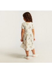 All-Over Snoopy Print Shift Dress with Short Sleeves