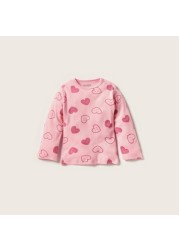 Juniors Heart Print Long Sleeve T-shirt and Pyjama Set