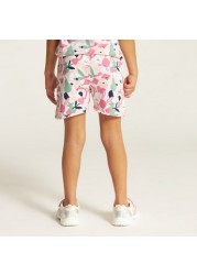 Juniors All Over Print Shorts with Drawstring Closure