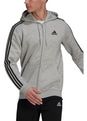 adidias Fleece 3 Stripe Zip Through Hoodie