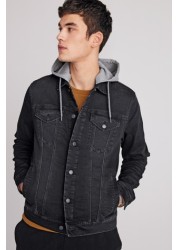 Denim Jacket With Removable Jersey Hood