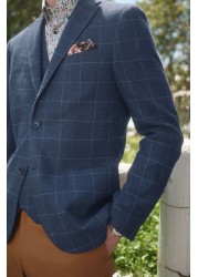 Windowpane Check Linen Blend Blazer