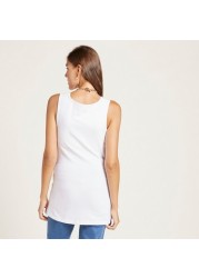 Love Mum Solid Sleeveless Maternity Vest with Round Neck