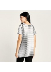 Love Mum Striped Round Neck Maternity T-shirt with Short Sleeves