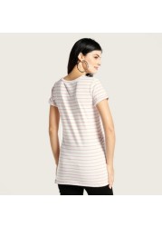 Love Mum Striped Maternity T-shirt with Short Sleeves