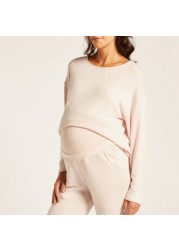 Love Mum Maternity Solid Longline T-shirt and Pants Set