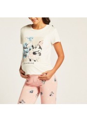 Love Mum Minnie Mouse Print Maternity T-shirt and Full Length Pyjama Set