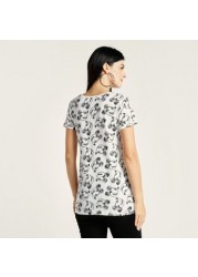 Love Mum All-Over Mickey Mouse Print Maternity T-shirt with Short Sleeves